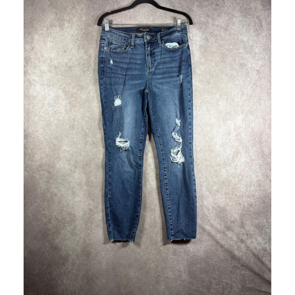 Judy Blue Jeans Women 9/29 Blue Relaxed Fit Distressed High Rise Raw Hem Stretch